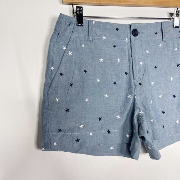 New LOFT Size 2 Blue Star Print The Washed Twill Short 4" Inseam Chambray - Picture 4 of 9